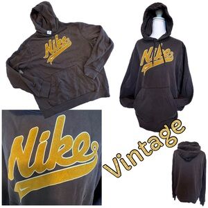 Vintage Y2K Nike Hoodie Center
Felt Swoosh Mens Large Brown Rare Kangaroo pocket